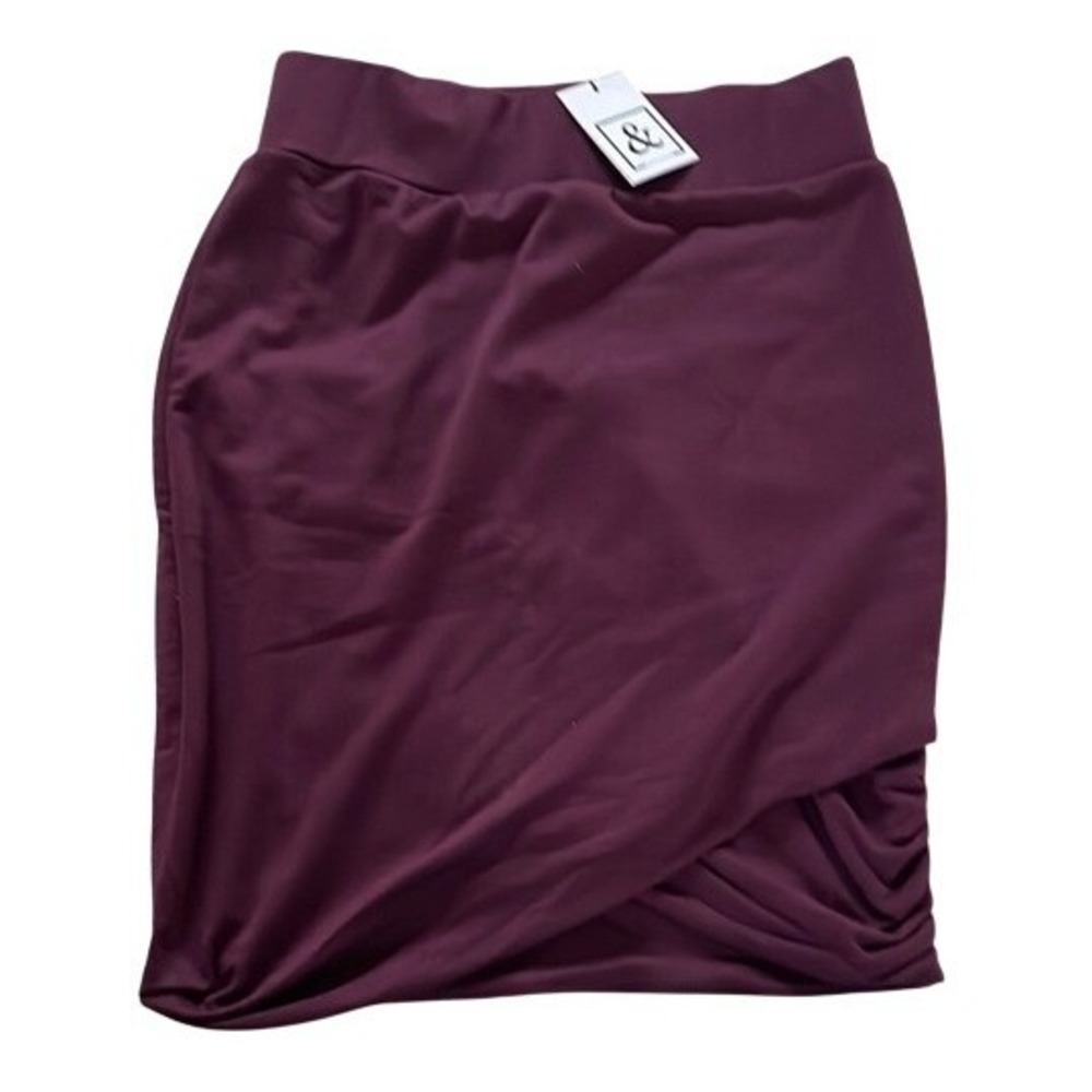 Ampersand Avenue Burgundy Tulip Wrap Mini Skirt Ruched Wine Red Medium NWT‎